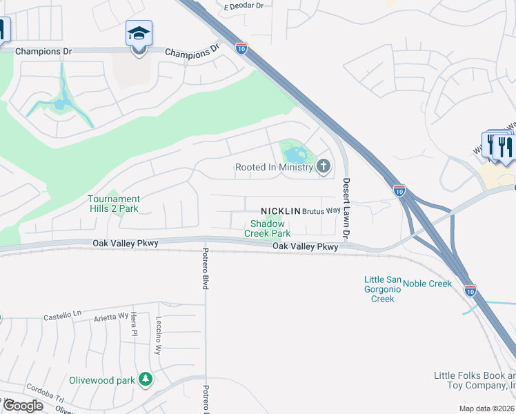 map of restaurants, bars, coffee shops, grocery stores, and more near 37670 Brutus Way in Beaumont