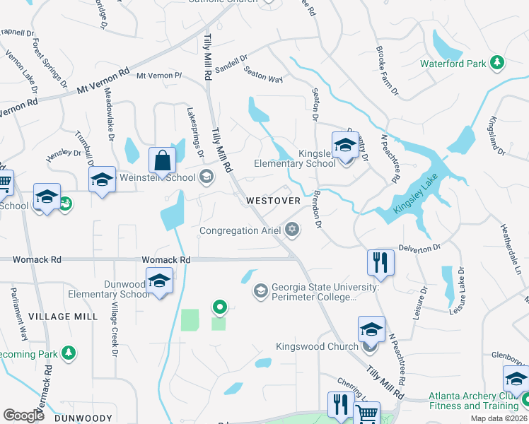 map of restaurants, bars, coffee shops, grocery stores, and more near 2221 Stephens Walk in Dunwoody