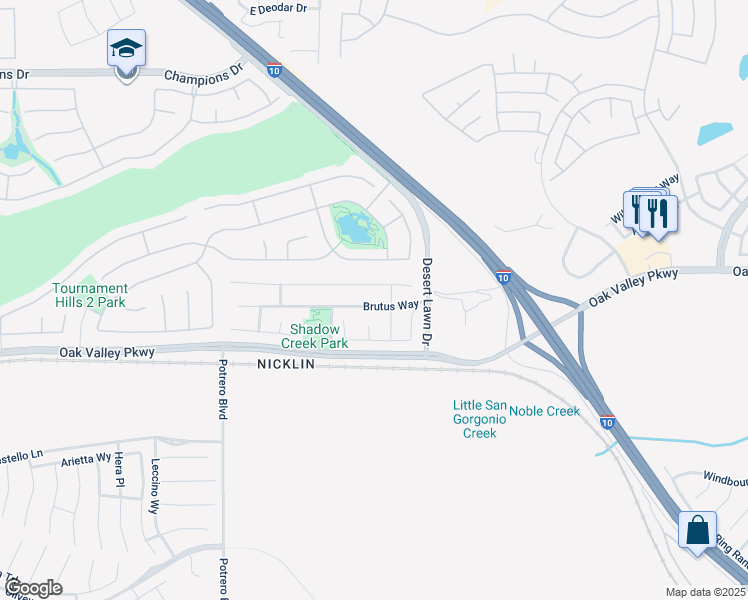 map of restaurants, bars, coffee shops, grocery stores, and more near 38342 High Ridge Drive in Beaumont