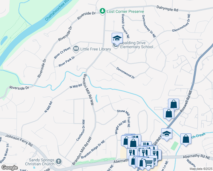 map of restaurants, bars, coffee shops, grocery stores, and more near 110 Hidden Falls Ln NW in Atlanta