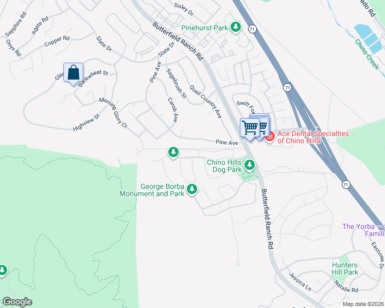 map of restaurants, bars, coffee shops, grocery stores, and more near 5524 Lisboa Street in Chino Hills