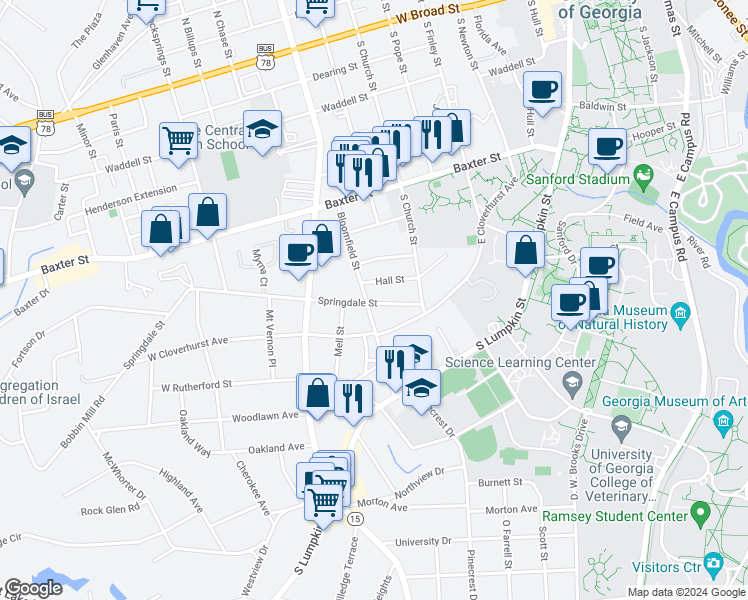 map of restaurants, bars, coffee shops, grocery stores, and more near in Athens