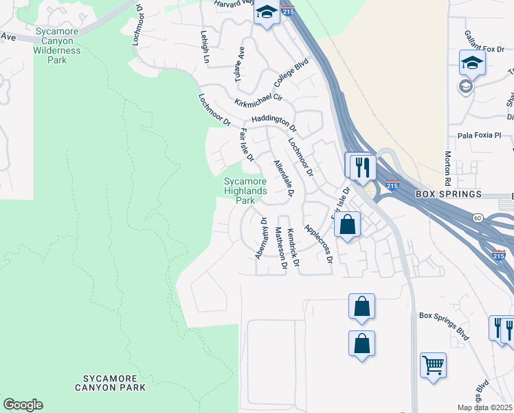 map of restaurants, bars, coffee shops, grocery stores, and more near 1402 Abernathy Drive in Riverside