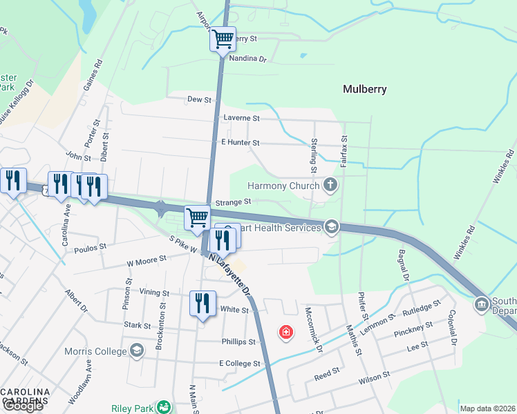 map of restaurants, bars, coffee shops, grocery stores, and more near 11 Strange Street in Sumter