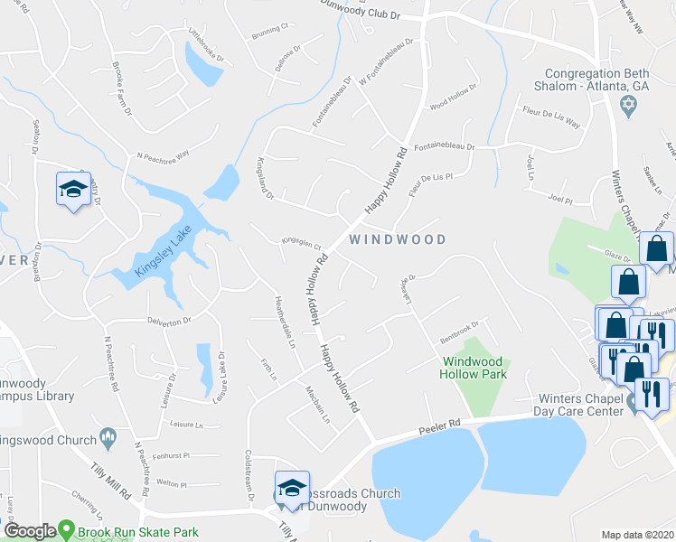 map of restaurants, bars, coffee shops, grocery stores, and more near 5036 Chestnut Forest Lane in Atlanta