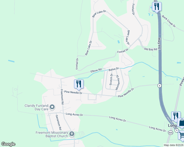 map of restaurants, bars, coffee shops, grocery stores, and more near 800 Elbow Road in Longs