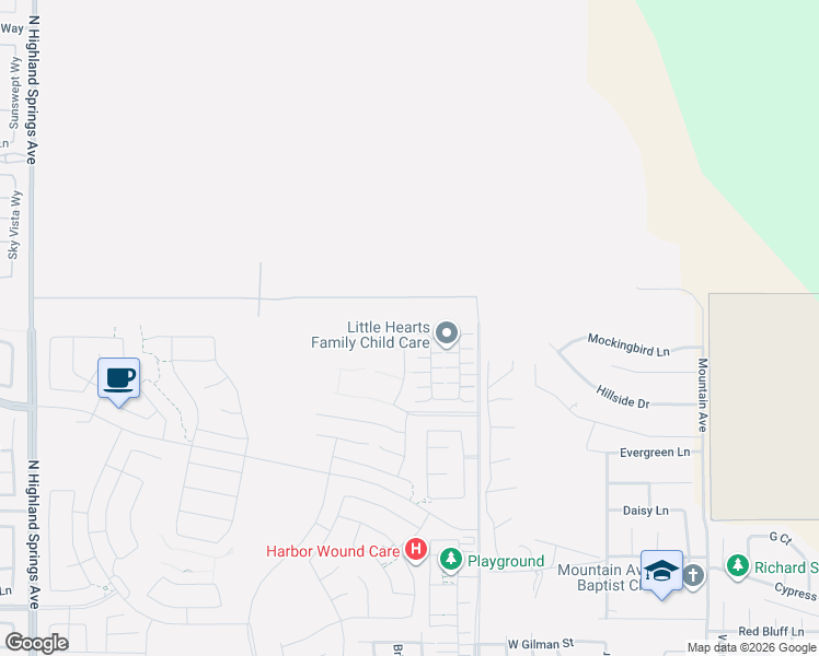 map of restaurants, bars, coffee shops, grocery stores, and more near 2282 Carob Pl in Banning