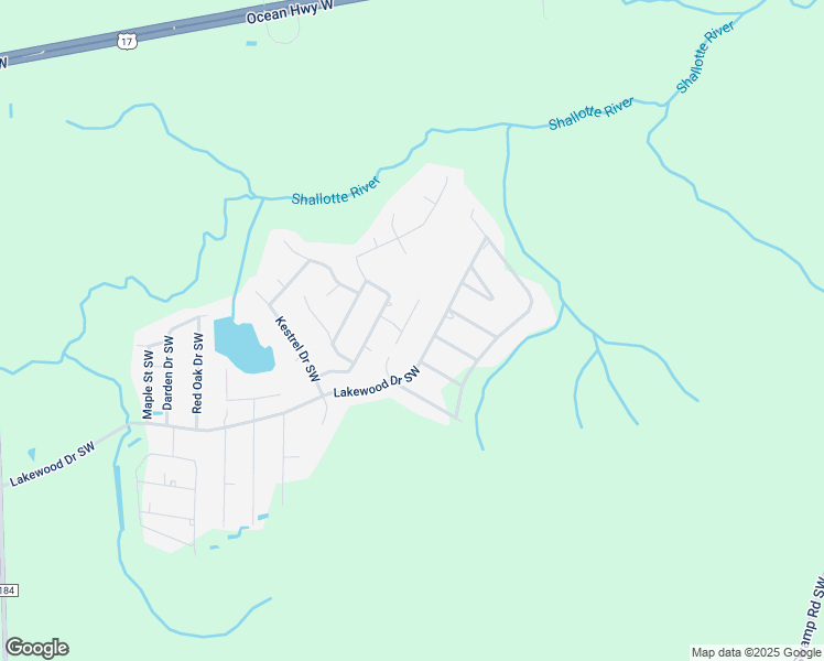 map of restaurants, bars, coffee shops, grocery stores, and more near 5125 Nesting Lane Southwest in Shallotte