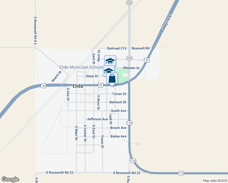 map of restaurants, bars, coffee shops, grocery stores, and more near 100-198 S Central St in Elida