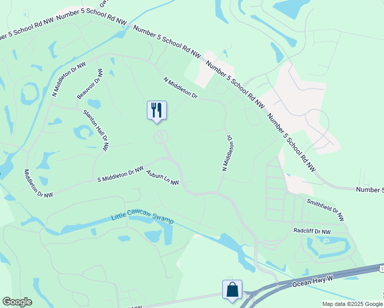 map of restaurants, bars, coffee shops, grocery stores, and more near 330 South Middleton Drive Northwest in Calabash