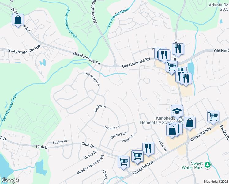 map of restaurants, bars, coffee shops, grocery stores, and more near 2751 Sweet Oaks Court in Lawrenceville