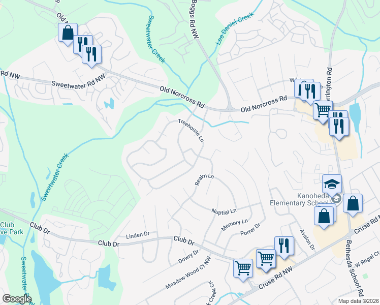 map of restaurants, bars, coffee shops, grocery stores, and more near 1260 Oak Arbour Avenue in Lawrenceville