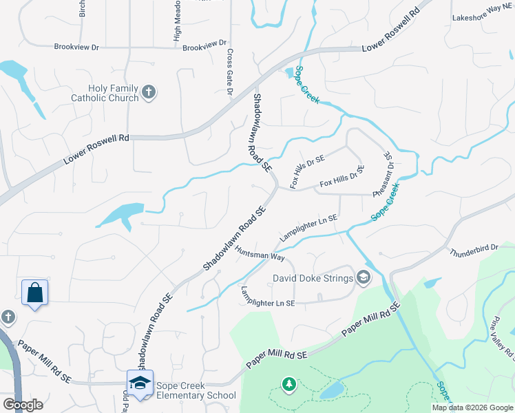map of restaurants, bars, coffee shops, grocery stores, and more near 141 Shadowlawn Road in Marietta
