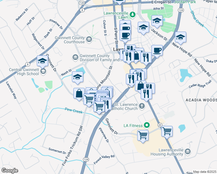 map of restaurants, bars, coffee shops, grocery stores, and more near 168 Constitution Boulevard in Lawrenceville