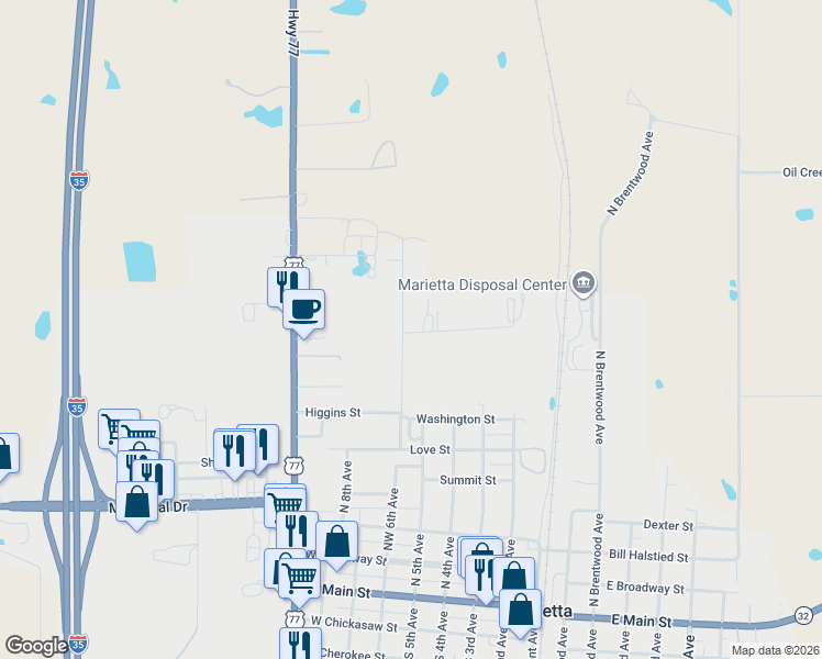 map of restaurants, bars, coffee shops, grocery stores, and more near 805 Northwest 6th Avenue in Marietta