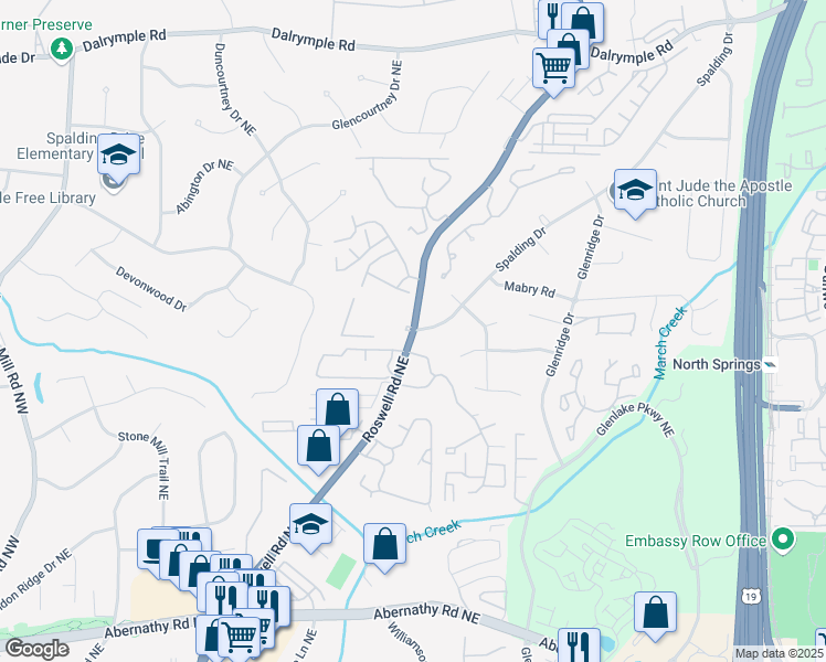 map of restaurants, bars, coffee shops, grocery stores, and more near 7000 Roswell Road Northeast in Atlanta