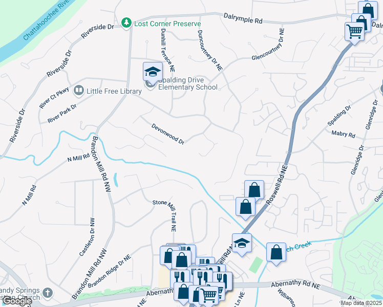 map of restaurants, bars, coffee shops, grocery stores, and more near 259 Dartmoor Circle in Atlanta