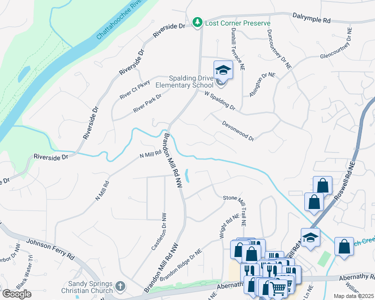 map of restaurants, bars, coffee shops, grocery stores, and more near 140 Hidden Falls Lane Northwest in Atlanta