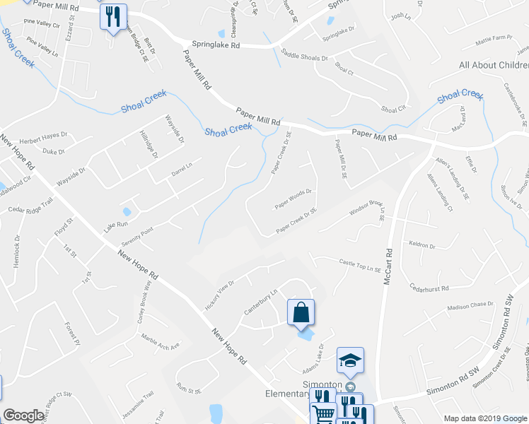 map of restaurants, bars, coffee shops, grocery stores, and more near 308 Paper Woods Drive in Lawrenceville