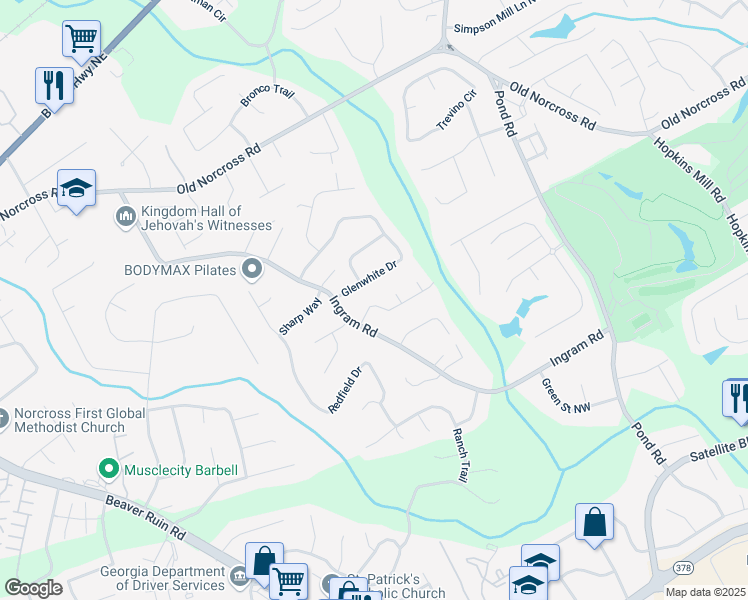 map of restaurants, bars, coffee shops, grocery stores, and more near 4917 High Forest Dr in Duluth