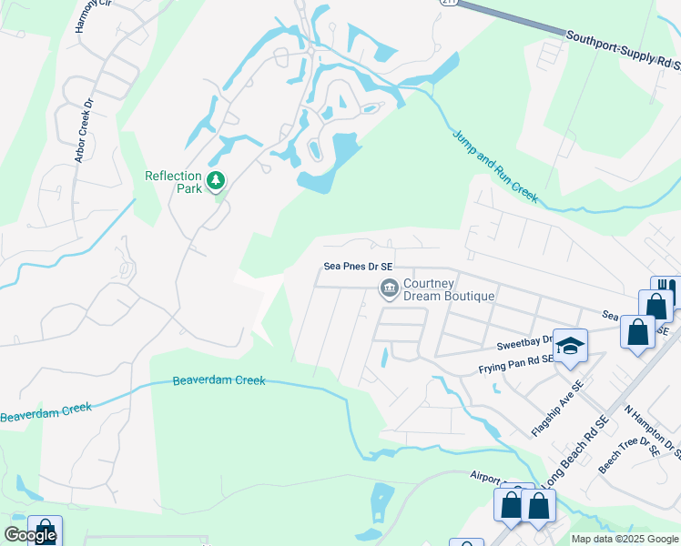 map of restaurants, bars, coffee shops, grocery stores, and more near 4417 Sea Pines Drive Southeast in Southport