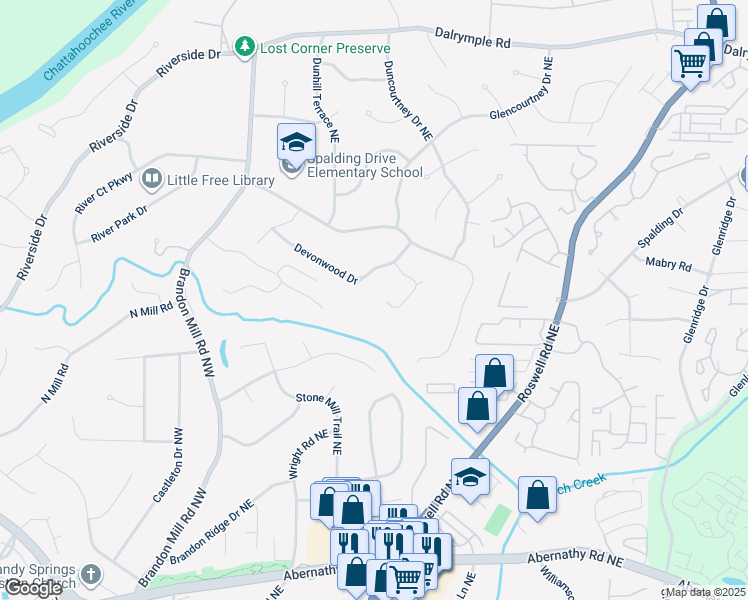map of restaurants, bars, coffee shops, grocery stores, and more near 259 Dartmoor Circle in Atlanta