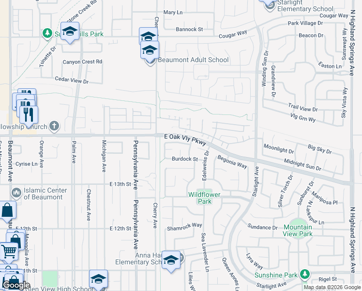 map of restaurants, bars, coffee shops, grocery stores, and more near 1343 Comfrey Leaf Drive in Beaumont