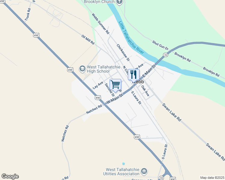 map of restaurants, bars, coffee shops, grocery stores, and more near Abbey Ave in Webb