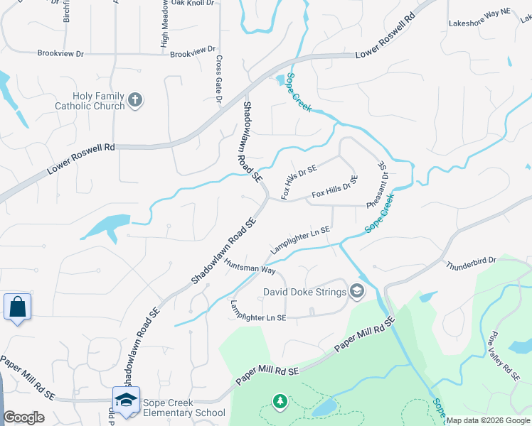 map of restaurants, bars, coffee shops, grocery stores, and more near 141 Shadowlawn Road in Marietta