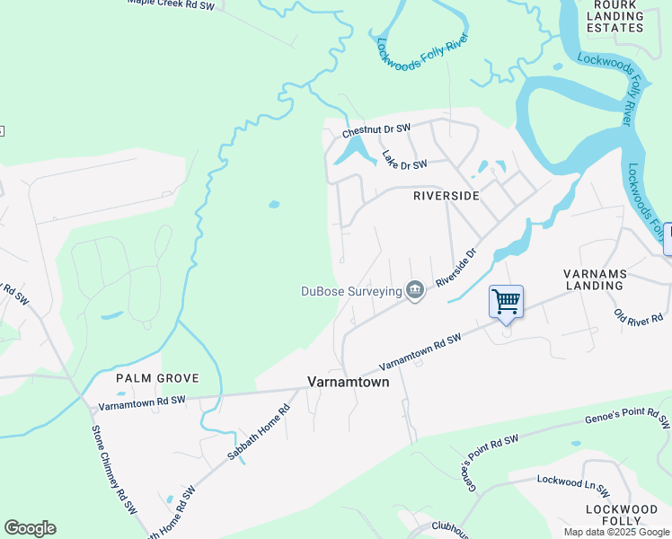 map of restaurants, bars, coffee shops, grocery stores, and more near 2595 Locust Street Southwest in Brunswick County