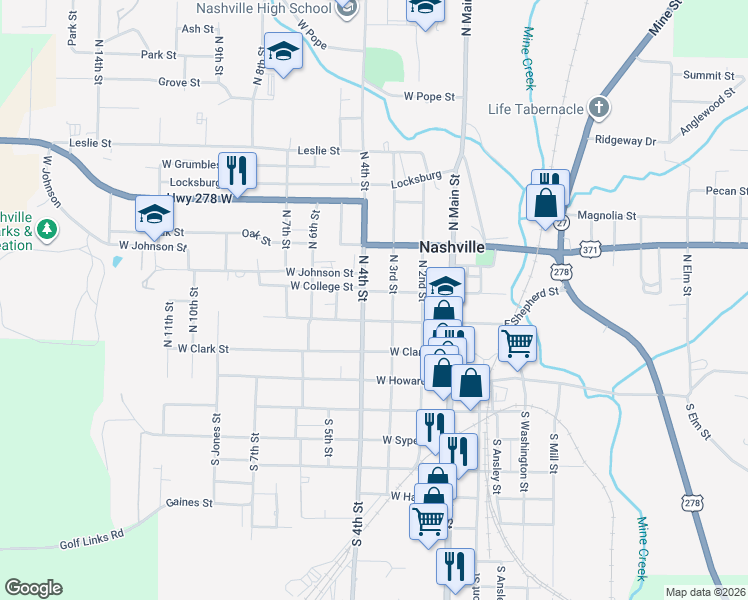 map of restaurants, bars, coffee shops, grocery stores, and more near 315 West College Street in Nashville