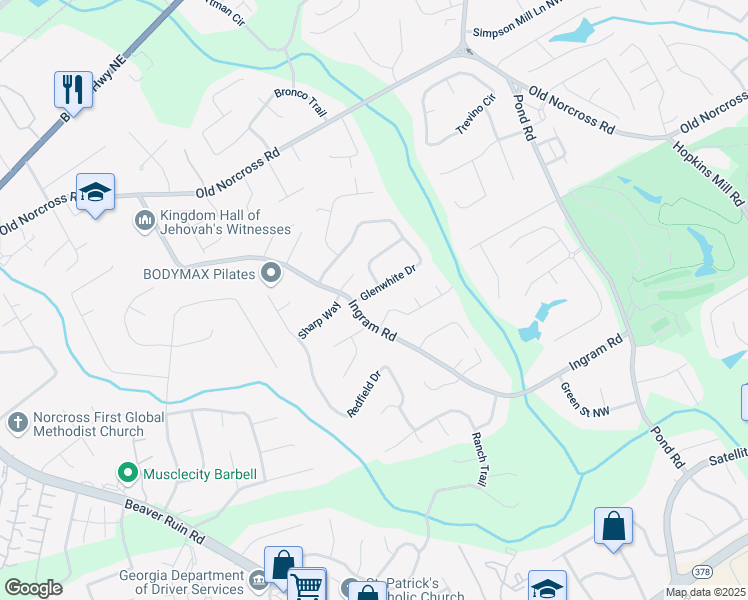 map of restaurants, bars, coffee shops, grocery stores, and more near 4722 Glenwhite Drive in Duluth