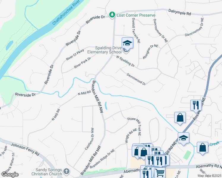 map of restaurants, bars, coffee shops, grocery stores, and more near 140 Hidden Falls Lane Northwest in Sandy Springs