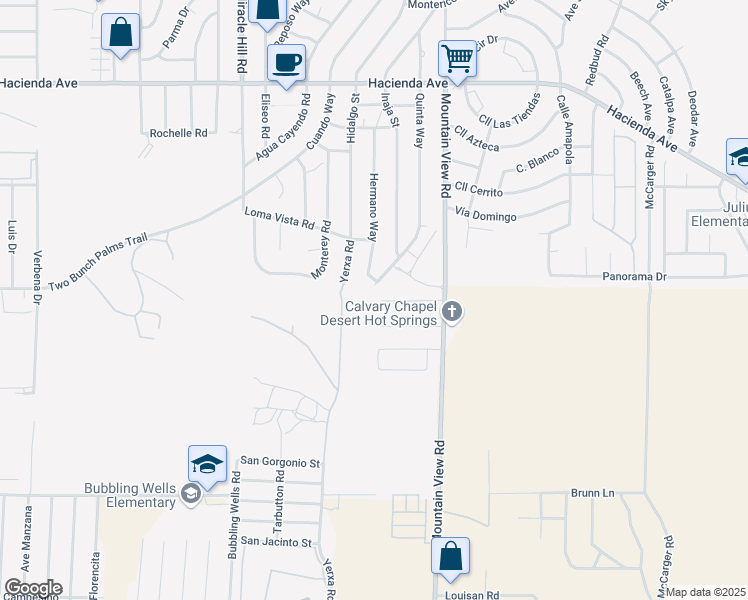 map of restaurants, bars, coffee shops, grocery stores, and more near 67850 Whitney Court in Desert Hot Springs