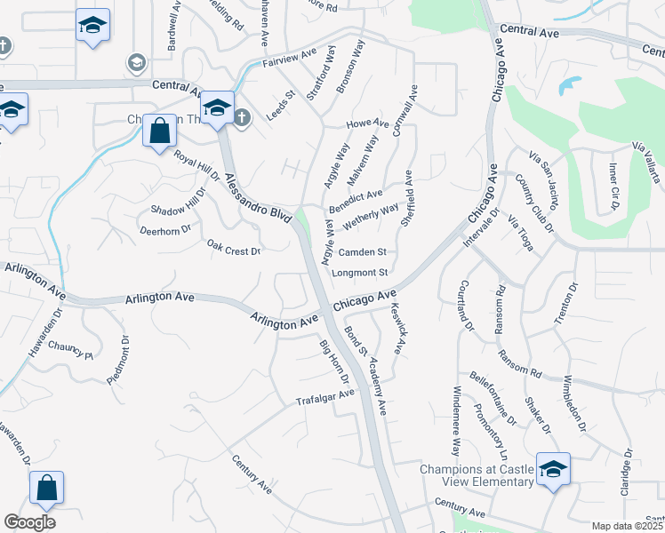map of restaurants, bars, coffee shops, grocery stores, and more near 5810 Argyle Way in Riverside