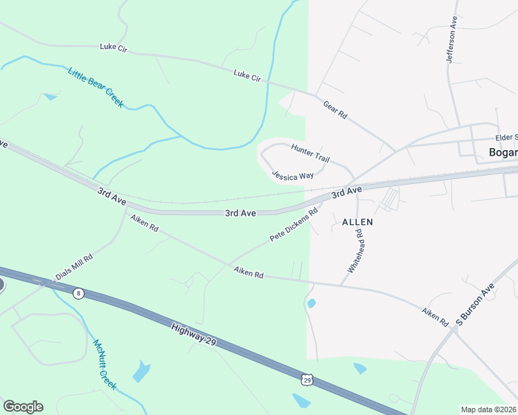 map of restaurants, bars, coffee shops, grocery stores, and more near 2040 3rd Avenue in Bogart