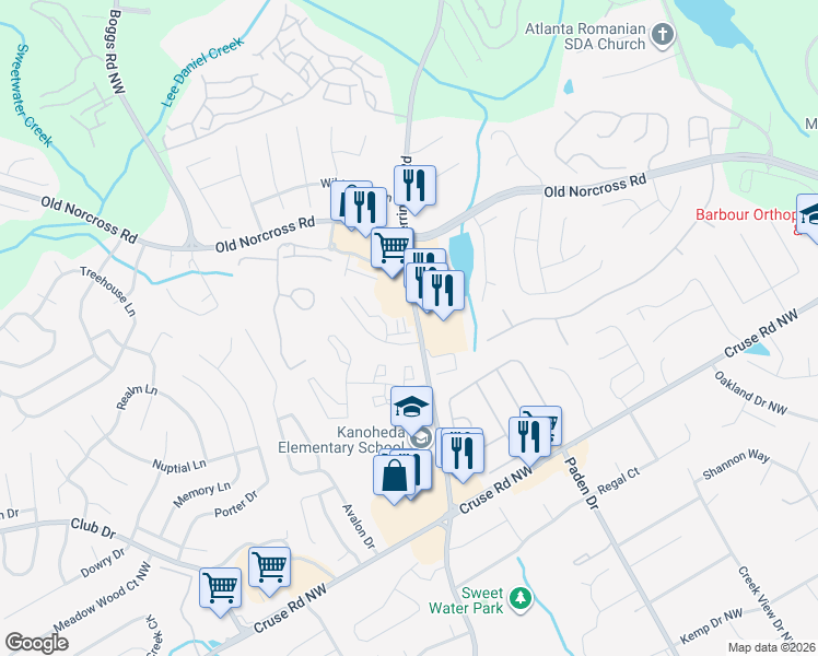 map of restaurants, bars, coffee shops, grocery stores, and more near 908 Herrington Road in Lawrenceville