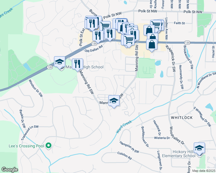 map of restaurants, bars, coffee shops, grocery stores, and more near 111 Kimberly Way Southwest in Marietta