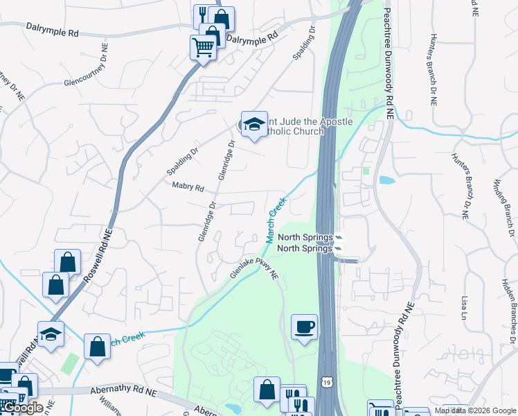 map of restaurants, bars, coffee shops, grocery stores, and more near 135 Bayvale Court Northeast in Atlanta