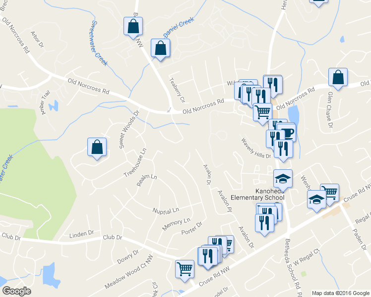 map of restaurants, bars, coffee shops, grocery stores, and more near 1210 Izod Court in Lawrenceville