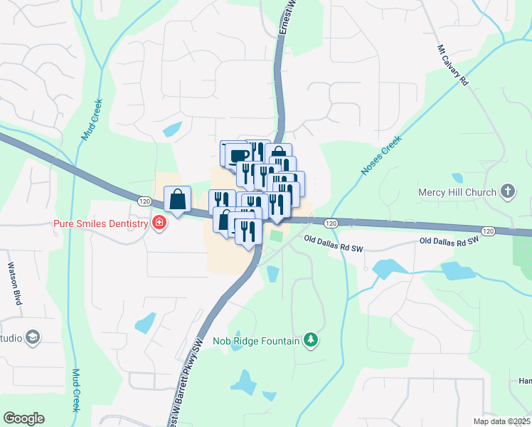 map of restaurants, bars, coffee shops, grocery stores, and more near 3561 Ernest W Barrett Parkway Northwest in Marietta
