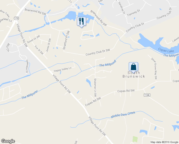 map of restaurants, bars, coffee shops, grocery stores, and more near 4110 Jennys Lane Southwest in Shallotte