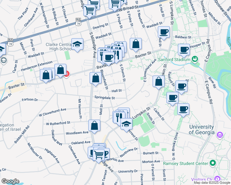map of restaurants, bars, coffee shops, grocery stores, and more near in Athens