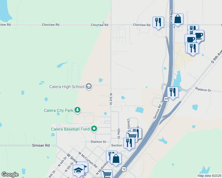 map of restaurants, bars, coffee shops, grocery stores, and more near 401 Rose Hill Cemtery Road in Calera