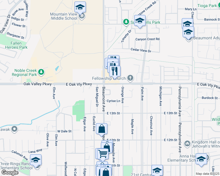 map of restaurants, bars, coffee shops, grocery stores, and more near 490 Laraine Drive in Beaumont