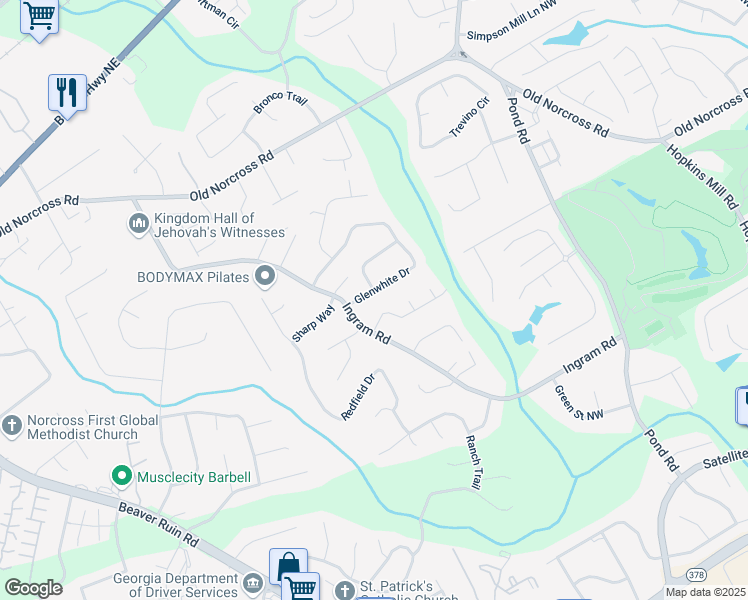 map of restaurants, bars, coffee shops, grocery stores, and more near 4917 High Forest Drive in Duluth