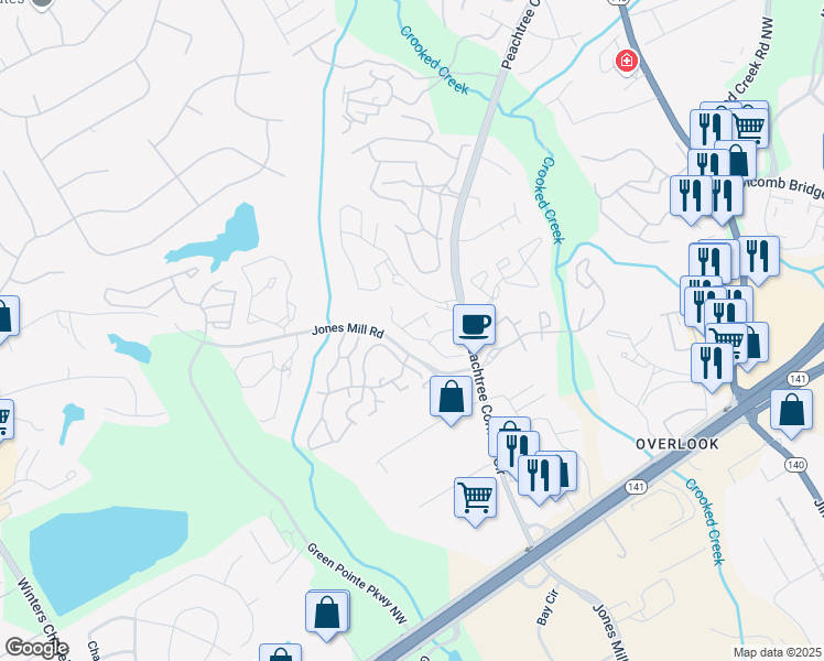 map of restaurants, bars, coffee shops, grocery stores, and more near 3425 September Morn in Norcross