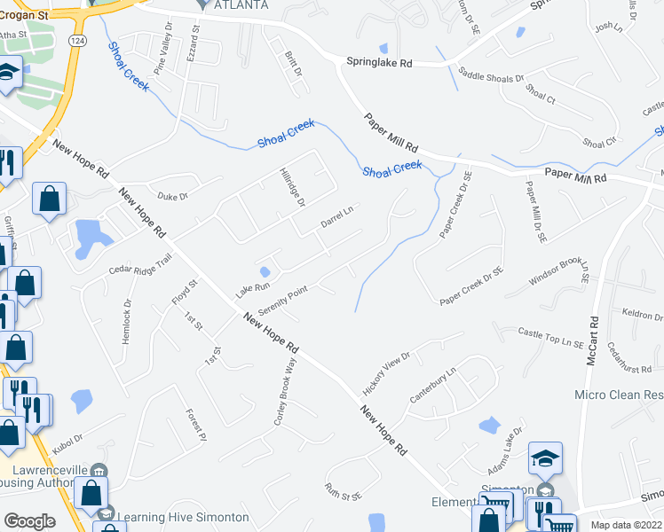 map of restaurants, bars, coffee shops, grocery stores, and more near 290 Serenity Point in Lawrenceville