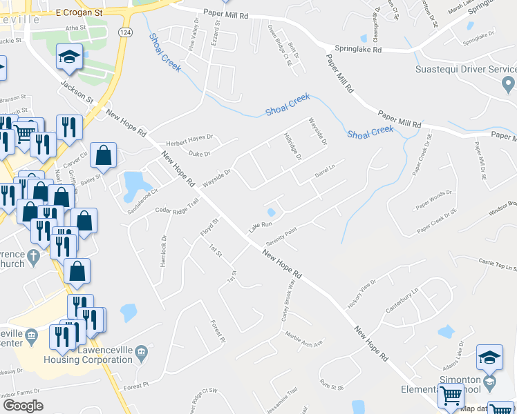 map of restaurants, bars, coffee shops, grocery stores, and more near 100 Supreme Court in Lawrenceville