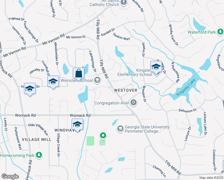 map of restaurants, bars, coffee shops, grocery stores, and more near 5342 Tilly Mill Road in Atlanta